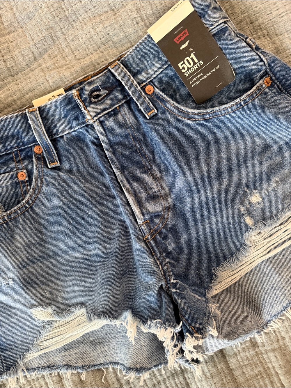 Levi's 501 High-Rise Distressed Denim Shorts - Blue